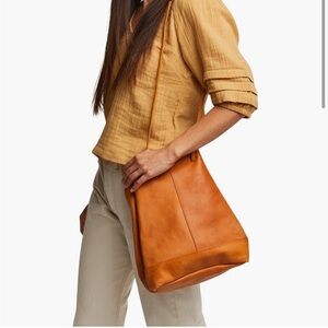 Able April Backpack tan cognac raw leather adjustable large size